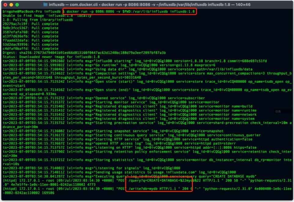 在這個示例中，我們首先連接到InfluxDB（類似于連接到MySQL數據庫），然后創(chuàng)建一個名為mydb的數據庫（類似于在MySQL中創(chuàng)建一個新的數據庫），并切換到創(chuàng)建的數據庫（類似于在MySQL中選擇一個數據庫）。接著，我們準備了一條名為cpu_load的數據（在InfluxDB中，measurement相當于MySQL中的表名），并為數據添加了host和region標簽（類似于MySQL中的索引列）。最后，我們將數據寫入到InfluxDB中（類似于在MySQL中執(zhí)行INSERT語句）。  執(zhí)行上面的代碼后我們可以看到我們的操作成功了： 圖3