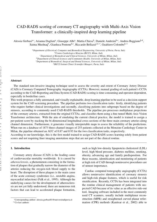 多軸視覺轉(zhuǎn)換器冠狀動脈CT血管成像的CAD-RADS評分：臨床啟發(fā)的深度學(xué)習(xí)管道   PDF 下載 圖1