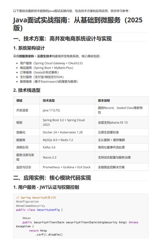 Java開發(fā)基于微服務(wù)架構(gòu)的高并發(fā)電商系統(tǒng)設(shè)計與面試實戰(zhàn)指南:技術(shù)方案、應(yīng)用實例及性能優(yōu)化文檔的主要內(nèi)容 PDF 下載 圖1