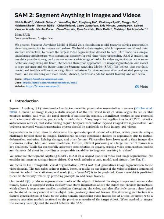 【計(jì)算機(jī)視覺】基于Transformer的視頻圖像統(tǒng)一分割模型:SAM 2的流式記憶架構(gòu)與大規(guī)模SA-V數(shù)據(jù)集構(gòu)建 PDF 下載 圖1